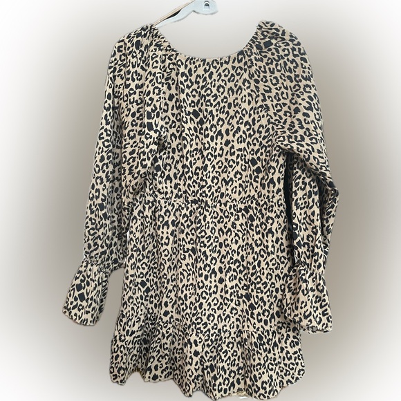 Leopard Print Long Sleeve Mini Dress - Smocked Waist, Flowy Fit - Picture 2 of 2